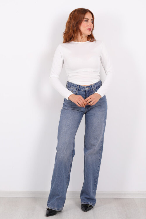 Wide Leg Kar Yıkama Kadın Jeans - 3