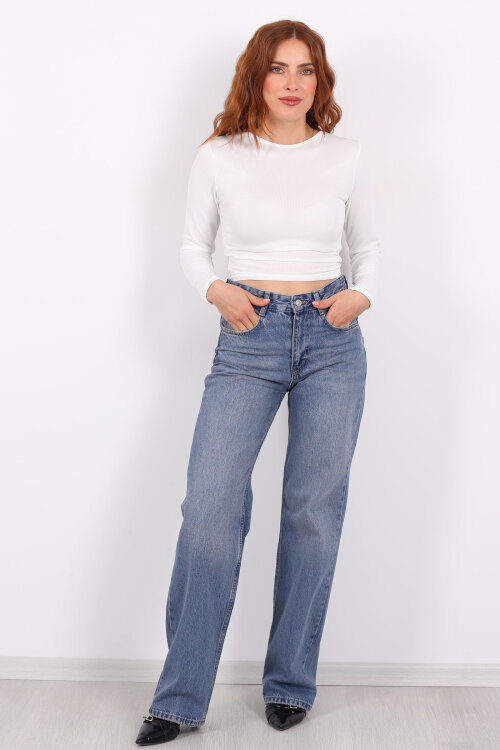 Wide Leg Kar Yıkama Kadın Jeans - Berox