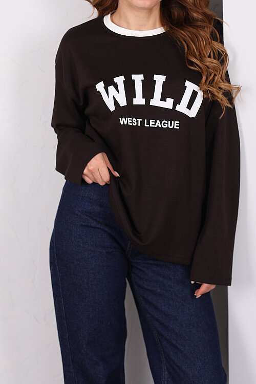 WILD Baskılı Acı Kahve Kadın Modal Sweatshirt - Berox (1)