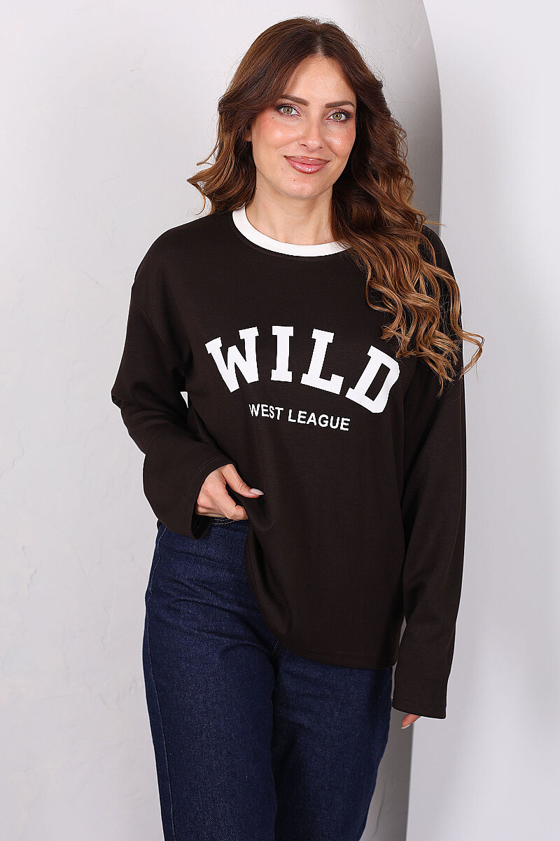 WILD Baskılı Acı Kahve Kadın Modal Sweatshirt - 5