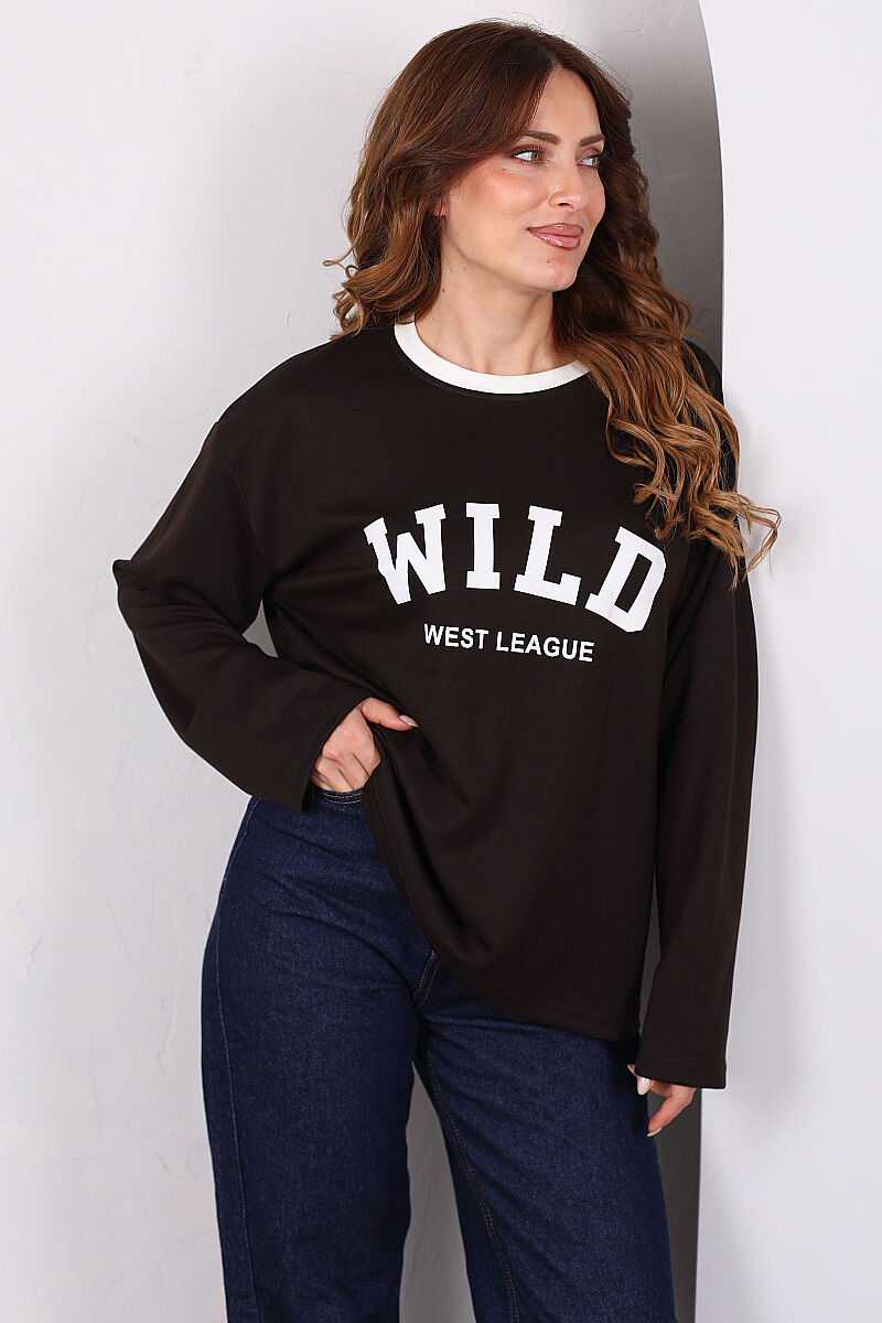 WILD Baskılı Acı Kahve Kadın Modal Sweatshirt - 3