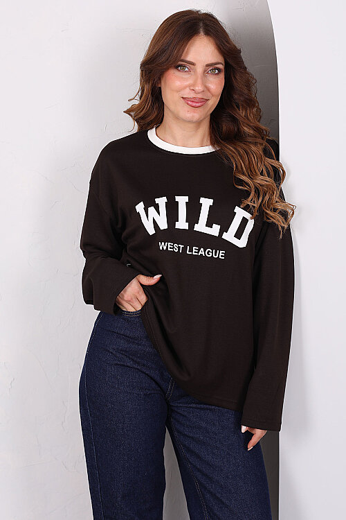 WILD Baskılı Acı Kahve Kadın Modal Sweatshirt - Berox