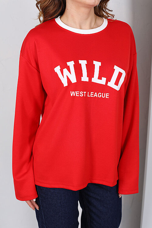 WILD Baskılı Kırmızı Kadın Modal Sweatshirt - Berox (1)