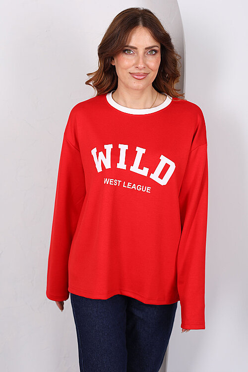 WILD Baskılı Kırmızı Kadın Modal Sweatshirt - 4