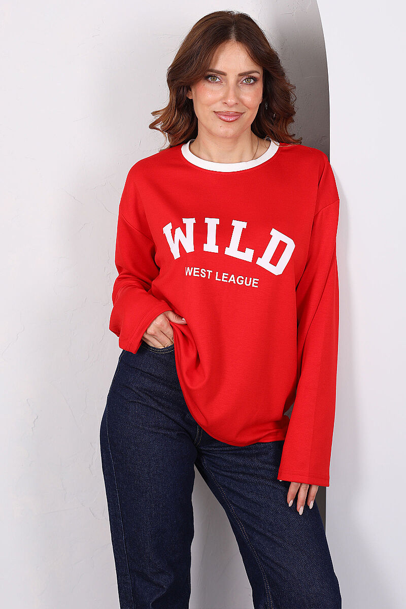 WILD Baskılı Kırmızı Kadın Modal Sweatshirt - 3