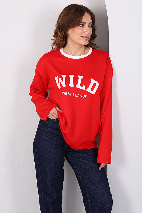 WILD Baskılı Kırmızı Kadın Modal Sweatshirt - Berox