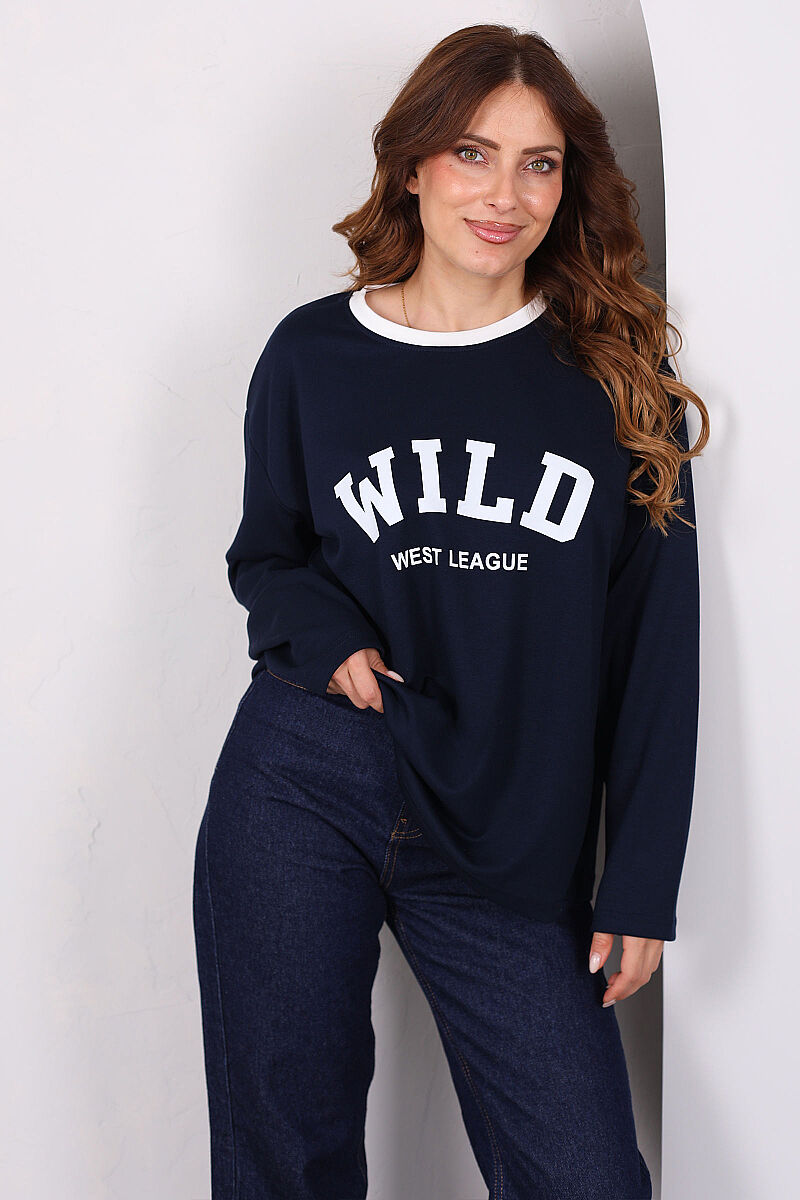 WILD Baskılı Lacivert Kadın Modal Sweatshirt - 1