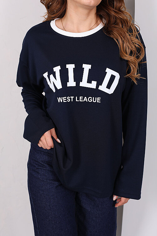 WILD Baskılı Lacivert Kadın Modal Sweatshirt - Berox (1)