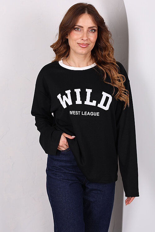 WILD Baskılı Siyah Kadın Modal Sweatshirt - 6
