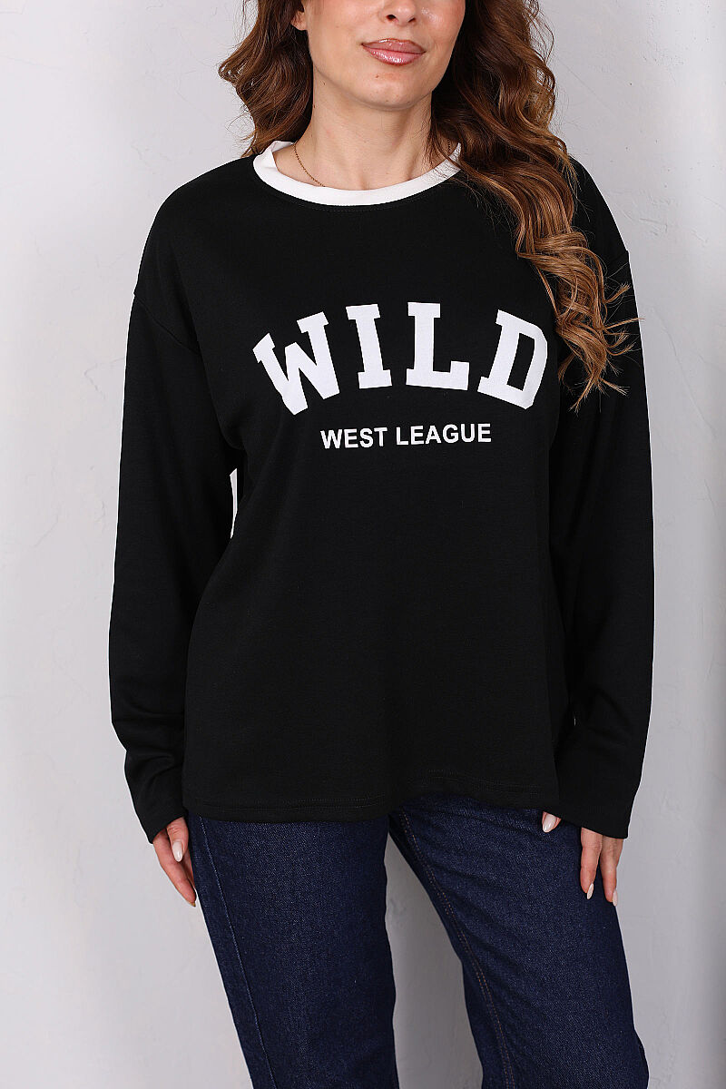 WILD Baskılı Siyah Kadın Modal Sweatshirt - 2