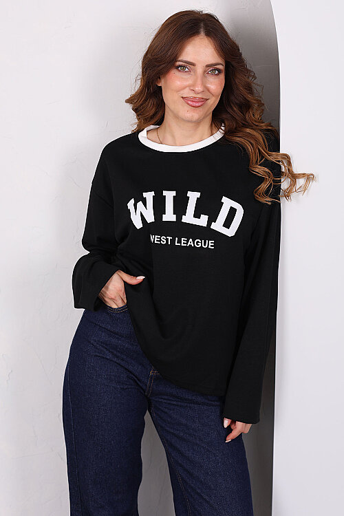 WILD Baskılı Siyah Kadın Modal Sweatshirt - 3