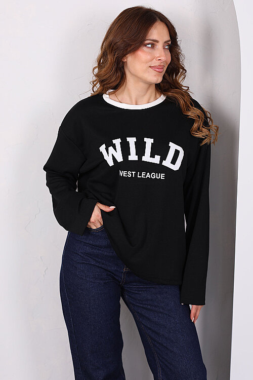 WILD Baskılı Siyah Kadın Modal Sweatshirt - 4