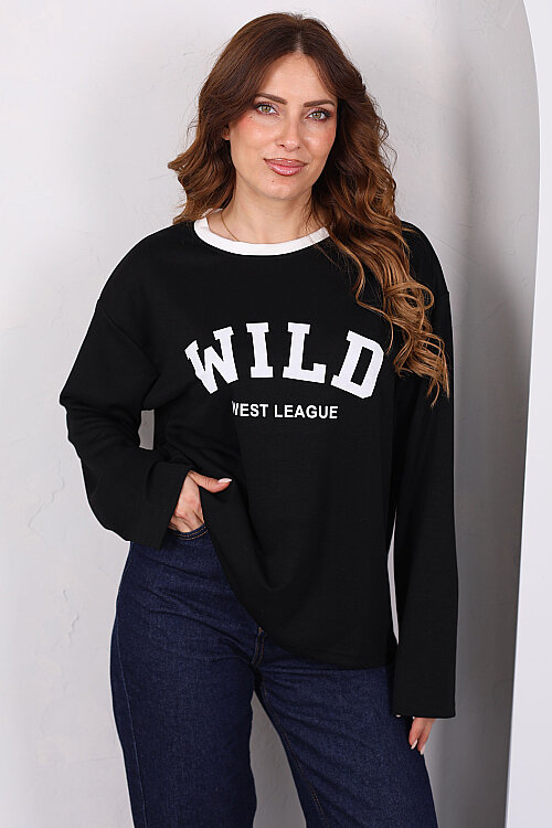 WILD Baskılı Siyah Kadın Modal Sweatshirt - Berox