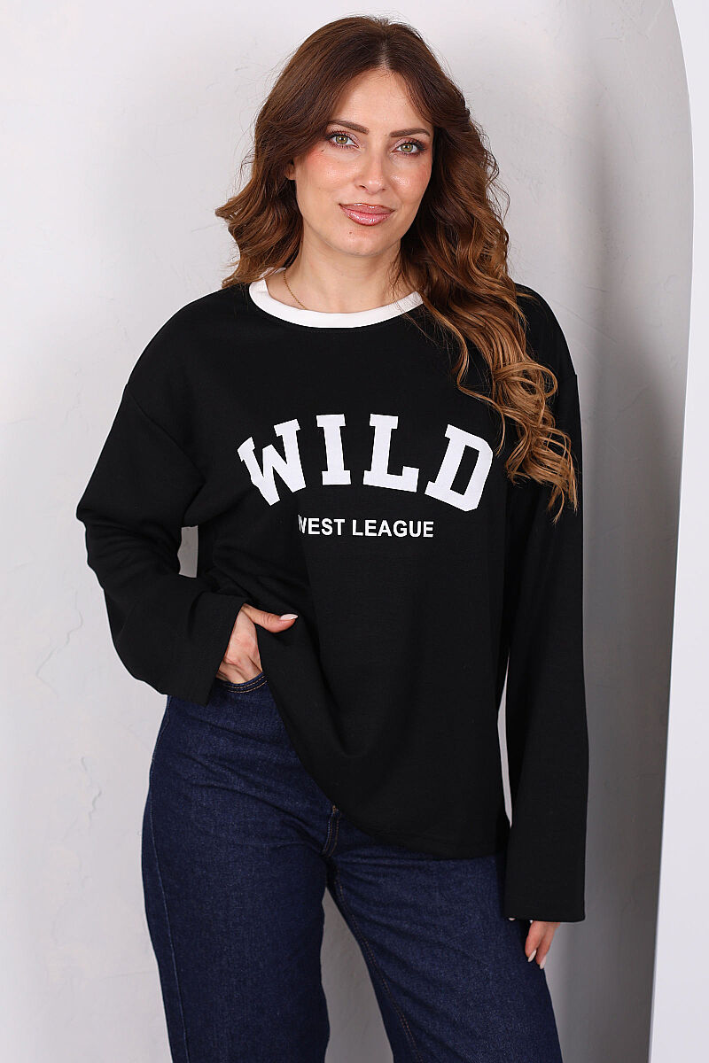 WILD Baskılı Siyah Kadın Modal Sweatshirt - 1