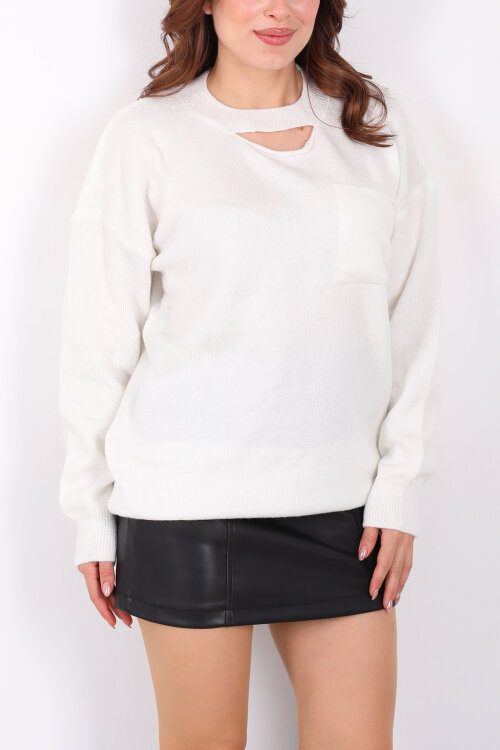 Yaka Dekolte Detaylı Kadın Ekru Triko Kazak - 2