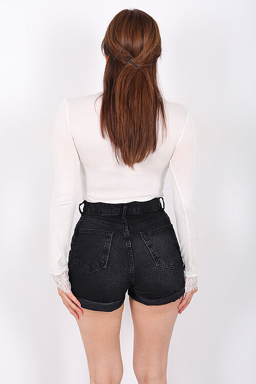 Yaka Kol Güpürlü Kadın Ekru V-Yaka Body - 5