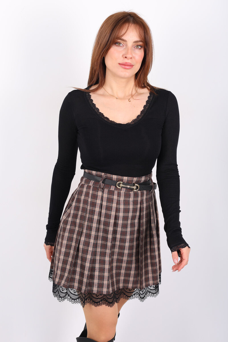 Yaka Ve Kol Dantel Detaylı Kadın Siyah Bluz - 5