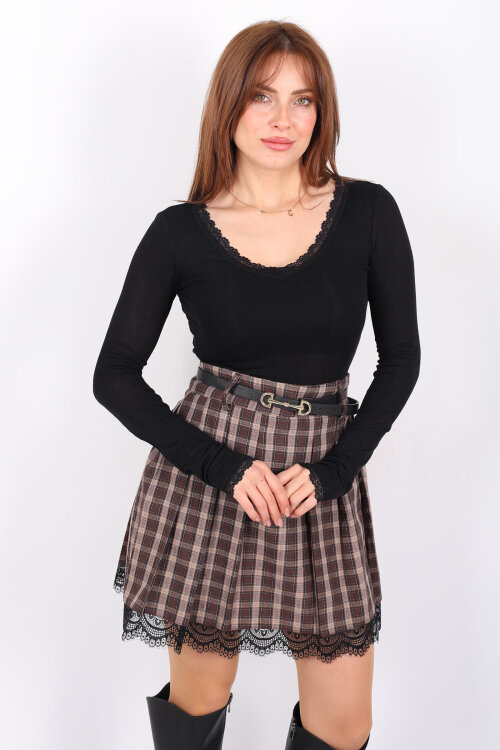 Yaka Ve Kol Dantel Detaylı Kadın Siyah Bluz - 3