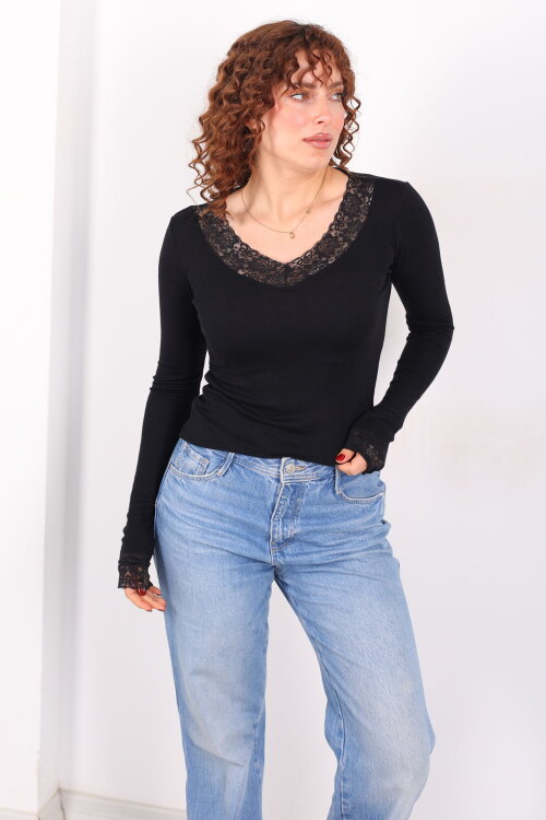 Yaka ve Kol Dantelli Siyah Kadın Body - 3