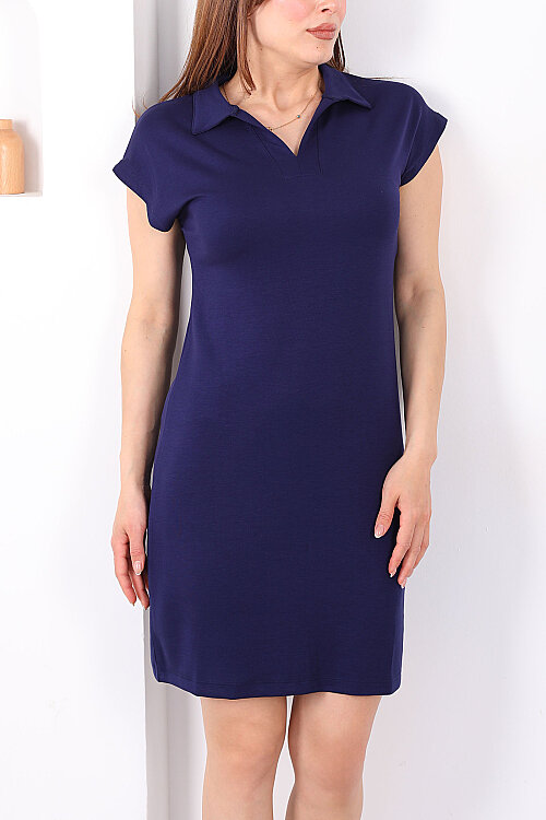 Yakalı Kolsuz Lacivert Modal Kadın Elbise - Berox (1)
