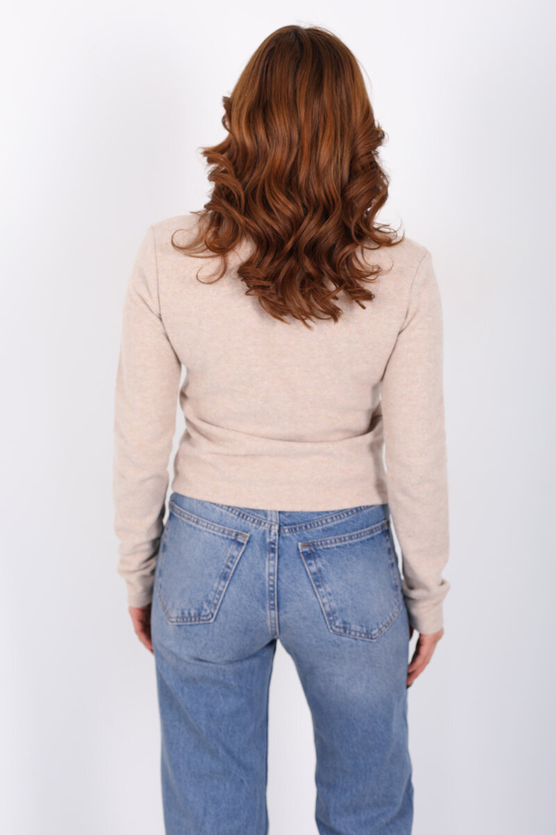 Yakası Fularlı Bej Kadın Selanik Bluz - 5