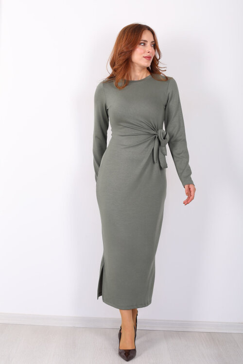 Yandan Bağlamalı Mint Yeşili Kadın Modal Maxi Elbise - 7