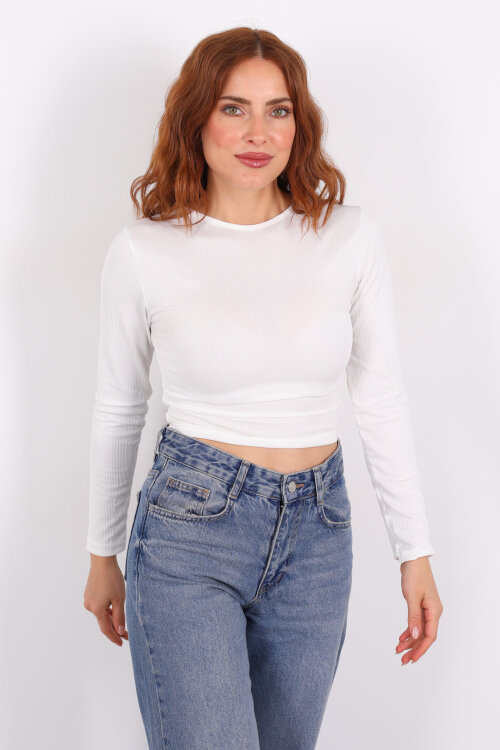 Yanı Büzgülü Beyaz Kadın Bluz - 3