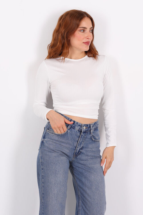 Yanı Büzgülü Beyaz Kadın Bluz - 6