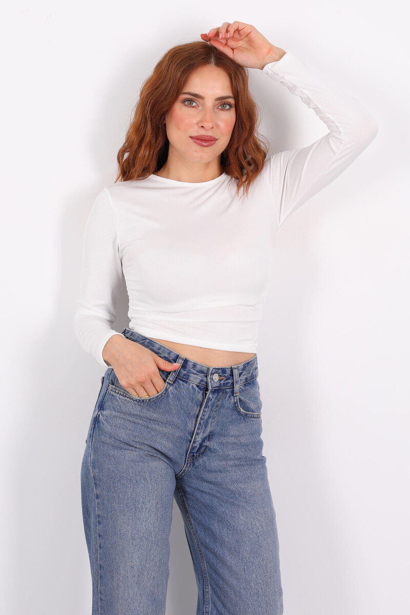 Yanı Büzgülü Beyaz Kadın Bluz - 1