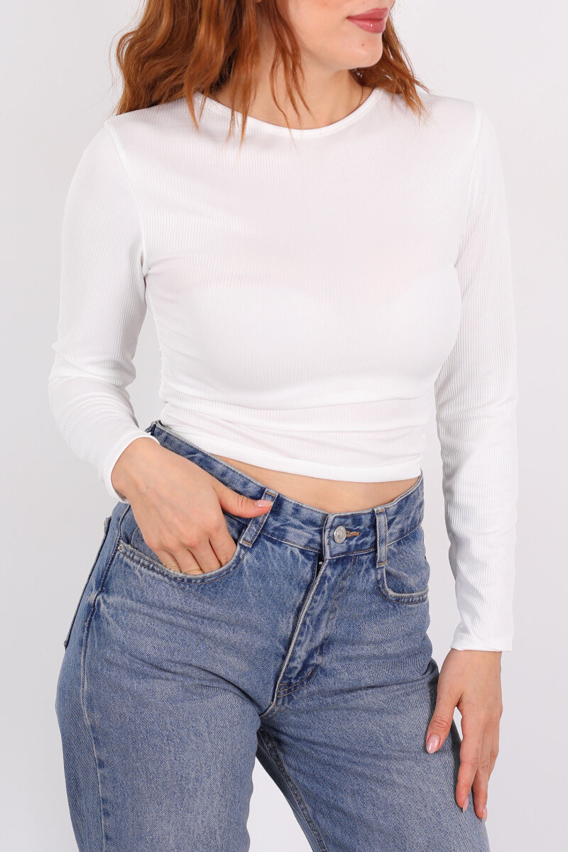 Yanı Büzgülü Beyaz Kadın Bluz - 2