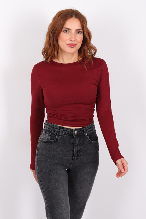 Yanı Büzgülü Bordo Kadın Bluz - 6