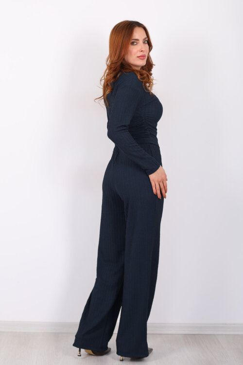 Yanı Büzgülü Kendinden Fitilli Marin Kadın Takım - 5