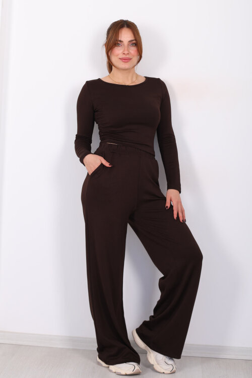 Yanı Büzgülü Modal Acı Kahve Kadın Pantolon Takım - 7