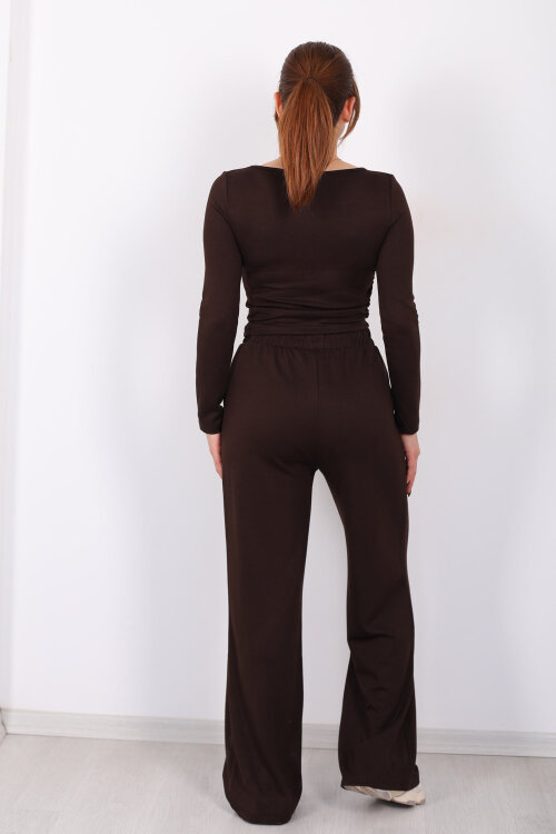 Yanı Büzgülü Modal Acı Kahve Kadın Pantolon Takım - 6