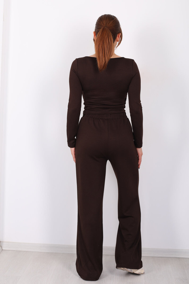 Yanı Büzgülü Modal Acı Kahve Kadın Pantolon Takım - 6