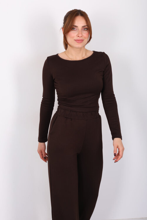 Yanı Büzgülü Modal Acı Kahve Kadın Pantolon Takım - 5