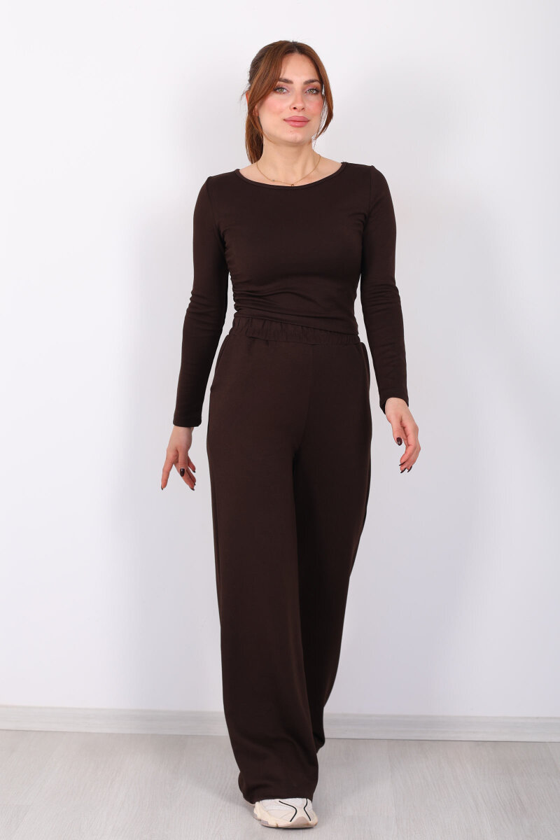 Yanı Büzgülü Modal Acı Kahve Kadın Pantolon Takım - 3