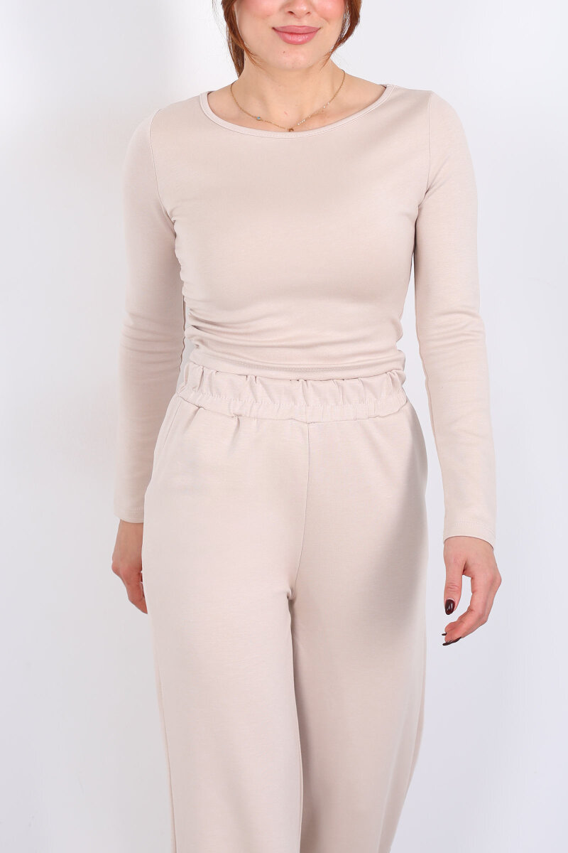 Yanı Büzgülü Modal Krem Kadın Pantolon Takım - 2