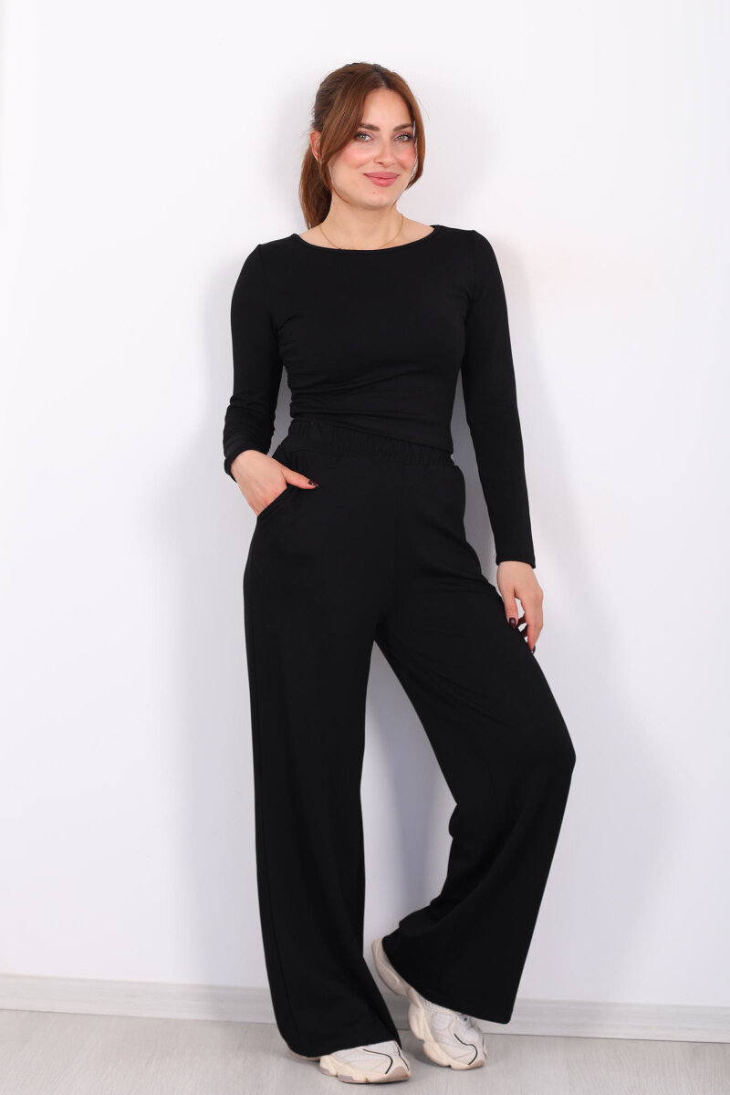Yanı Büzgülü Modal Siyah Kadın Pantolon Takım - 6