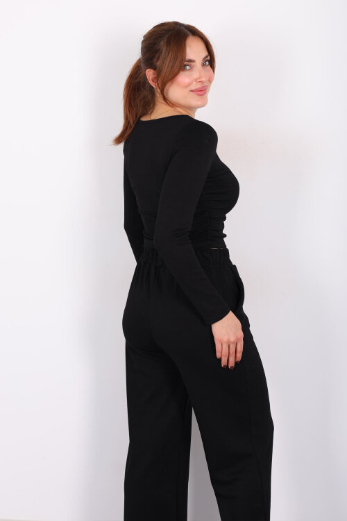Yanı Büzgülü Modal Siyah Kadın Pantolon Takım - 5