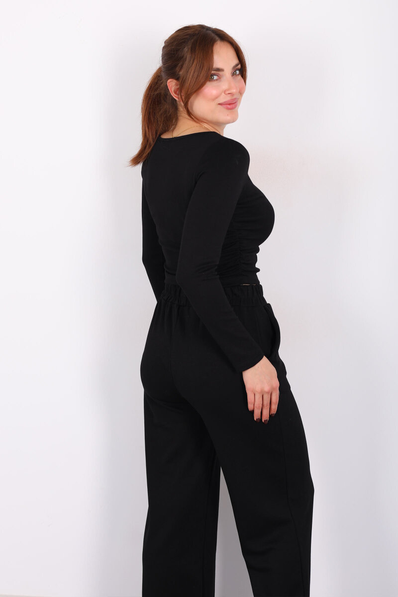 Yanı Büzgülü Modal Siyah Kadın Pantolon Takım - 5