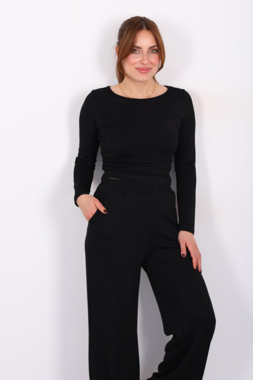 Yanı Büzgülü Modal Siyah Kadın Pantolon Takım - 4