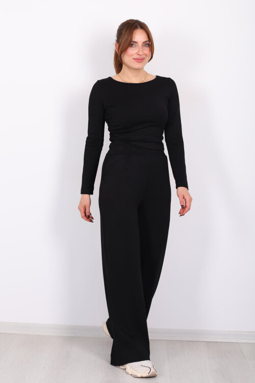 Yanı Büzgülü Modal Siyah Kadın Pantolon Takım - 3