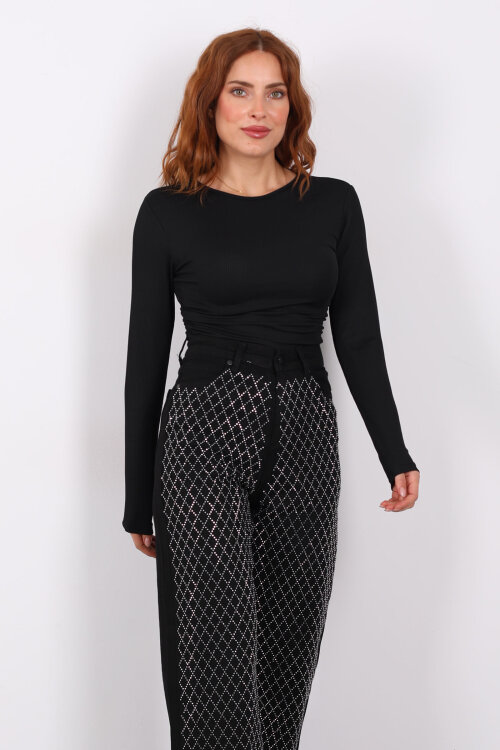 Yanı Büzgülü Siyah Kadın Bluz - 5