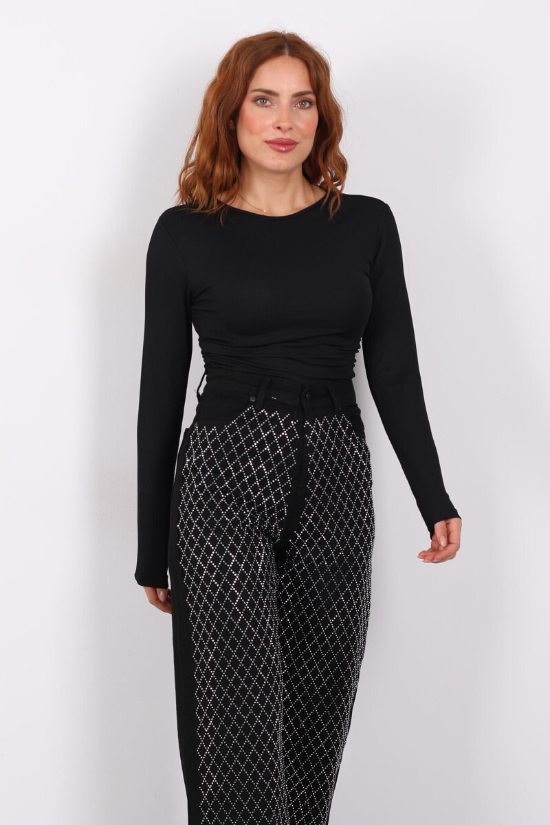 Yanı Büzgülü Siyah Kadın Bluz - 5