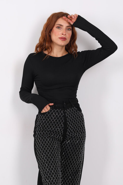 Yanı Büzgülü Siyah Kadın Bluz - Berox