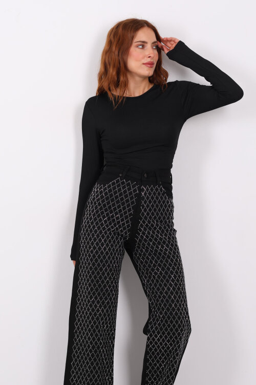 Yanı Büzgülü Siyah Kadın Bluz - 3