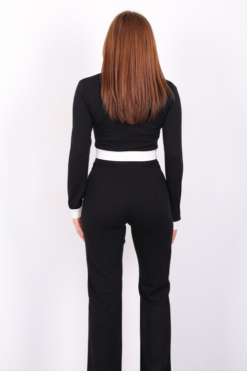 Yanı Şeritli Düğmeli Siyah Kadın Venedik Takım - 6