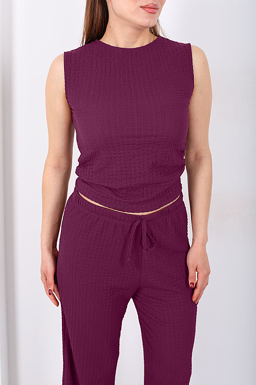 Yanları Drapeli Bisiklet Yaka Kadın Mürdüm Kolsuz Bubble Bluz - Berox (1)