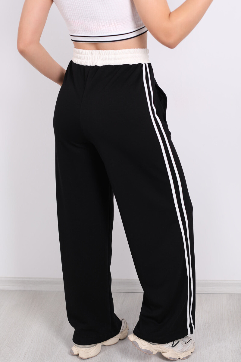 Yanları Şeritli Beli Lastikli Boru Paça Siyah Modal Pantolon - 5